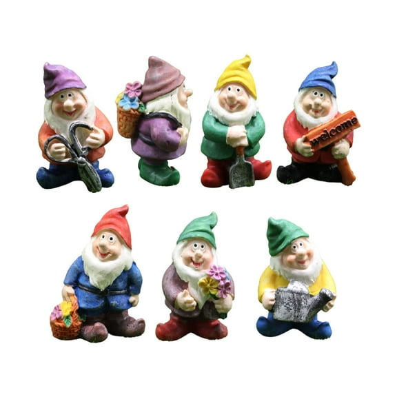 OPDBN 7PCS Mini Gnome Statue Miniature Fairy Garden Gnomes Figurines Resin Garden Ornaments Outdoor Small Gnomes Set for Holiday Festival Table Garden Decor
