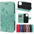 thumbnail image 2 of iPhone 13 Pro Wallet Case, iPhone 13 Pro 6.1 inches Durable Case, Flower Butterfly Pattern Premium PU Leather Magnetic Case with Credit Cards Slots Shockproof Protective Cover (iPhone 13 Pro, Green), 2 of 8