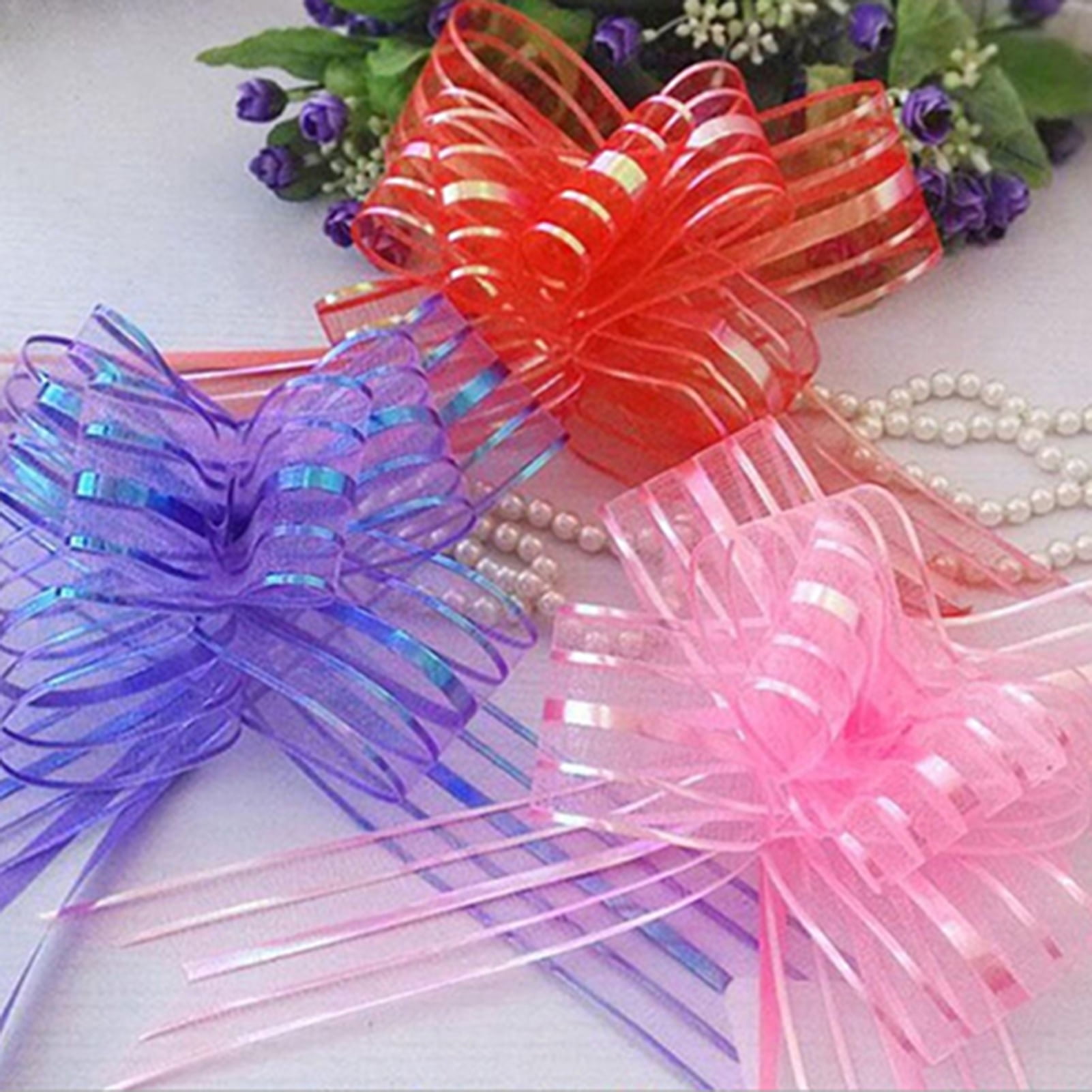 10Pcs Organza Yarn Pull Bows Ribbons Wedding Party Flower Decor Gift Wraps Hot 
