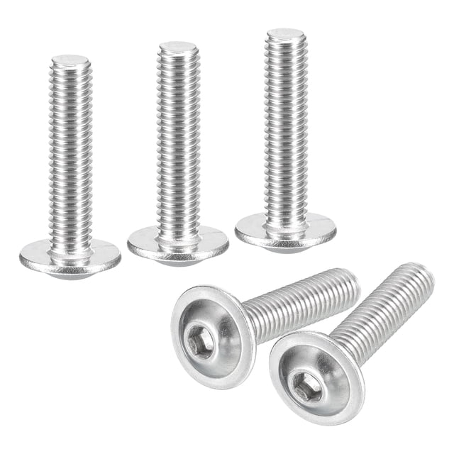 Uxcell Flanged Button Head Socket Cap Screws, 50 Pcs M5x22mm - 304 Stainless Steel Socket Drive Fasteners Bolts, Fully Thread Machine Screws (Silver)
