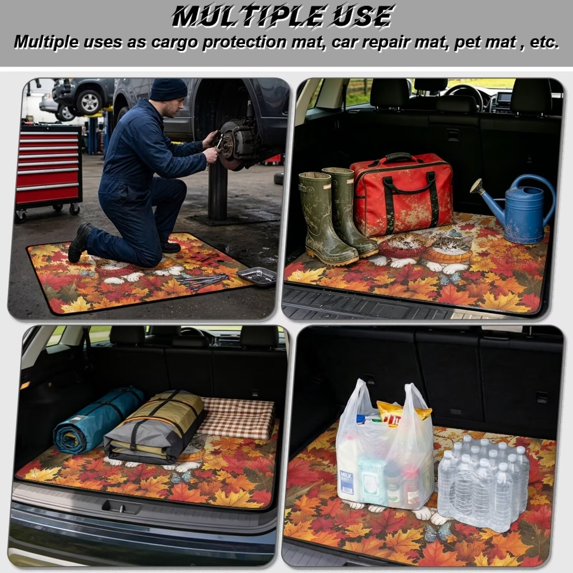 Jeiento Autumn Maple Leaf Sweater Cat All Weather Trunk Cargo Liner Fits for SUVs Trucks Van Fall Season Rear Trunk Liner Non Slip Heavy Duty