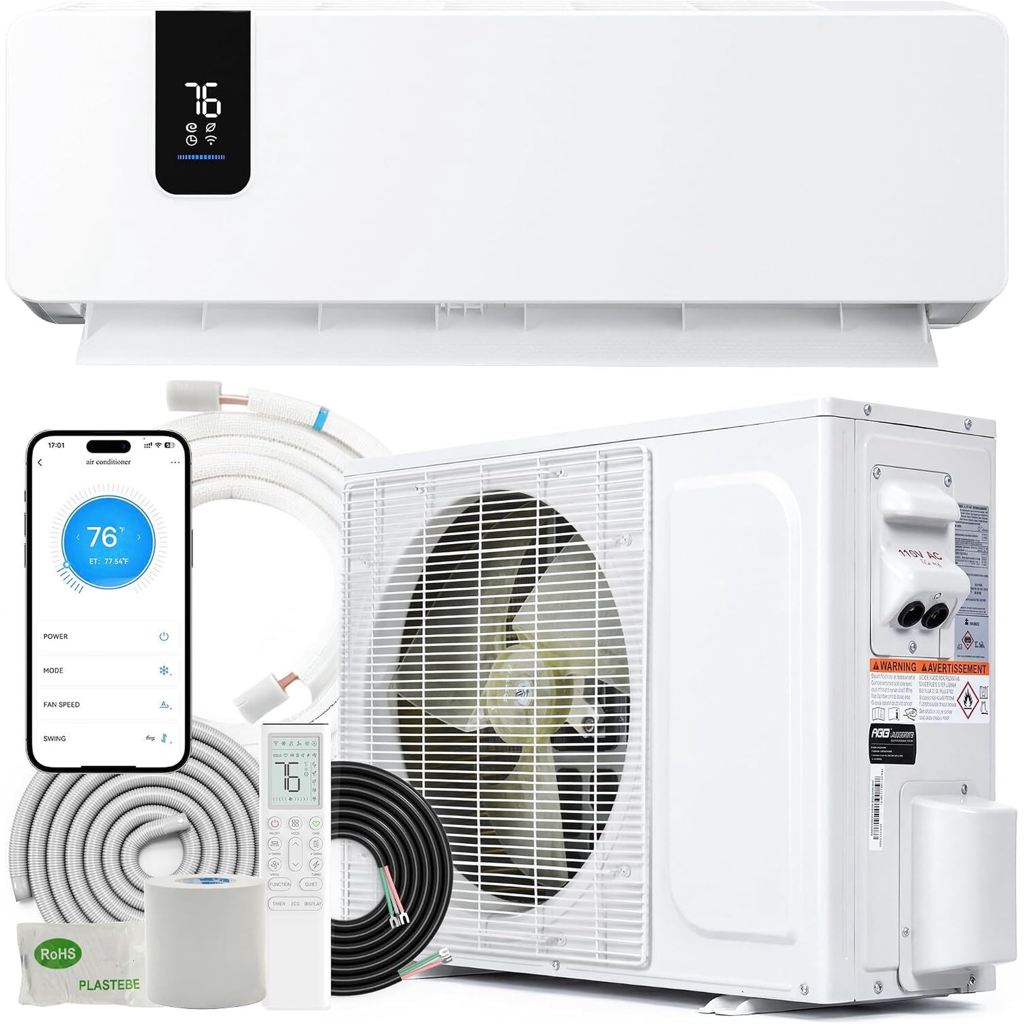 YITAHOME 12000 BTU Mini Split AC and Heating System 115V 20 SEER2 Inverter Ductless Heat Pump WiFi Enabled Digital Display 750 Sq Ft Coverage