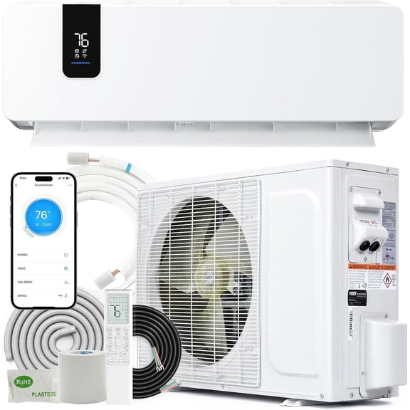 YITAHOME 12000 BTU Mini Split AC and Heating System 115V 20 SEER2 Inverter Ductless Heat Pump WiFi Enabled Digital Display 750 Sq Ft Coverage