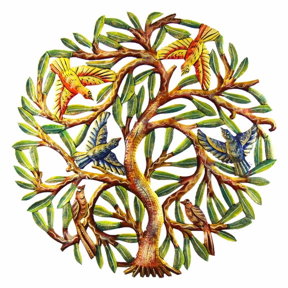 24 inch Painted Tree with Birds Croix des Bouquets