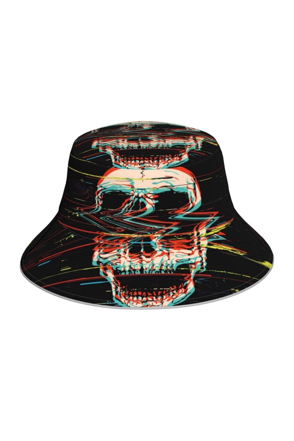 Glitch Screaming Skull for Unisex Bucket Hat Waterproof Rain Hat Reversible Shiny Rave Bucket Hat for Concert Festival Boonie Cap