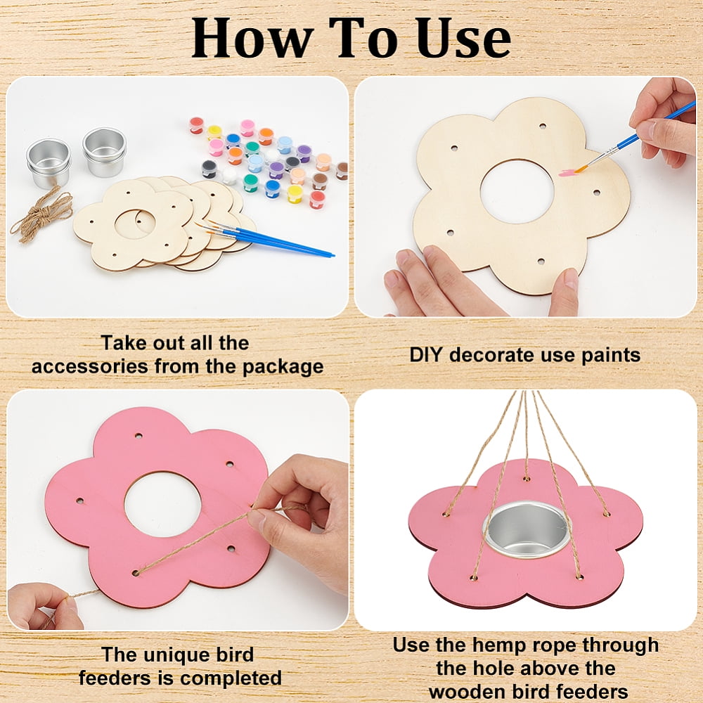 Flower DIY Wooden Bird Feeder Children's Outdoor Hanging Bird House Craft Kit Colorful 147x156x2.5mm