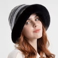 thumbnail image 2 of Yuanlong Womens Bucket Hat Striped Jacquard Plush Lined Warm Winter Hat Windproof Vintage Casual Daily Elegant Outdoor Headwear, 2 of 6