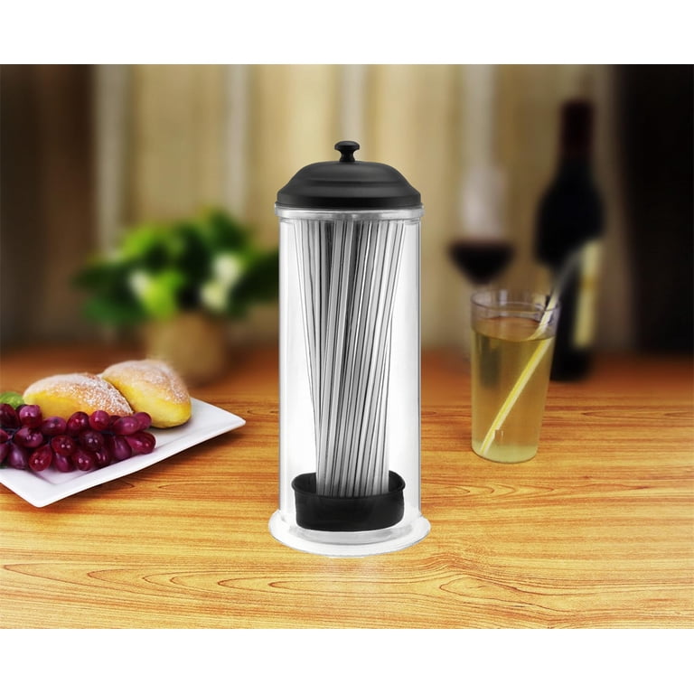 Straw Dispenser With Lid - Holds Standard Straws Up To 8.5 Inches, Transparent PS/PC Plastic & Stainless Steel