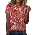 thumbnail image 2 of Pincandy Women's Spring Top Bright Print Casual Short-sleeved Top Summer Tops Trendy 2025 Ruched Cap Short Sleeve Tshirts Shirts Crew Neck T Shirts Fashion,Red,XL, 2 of 4