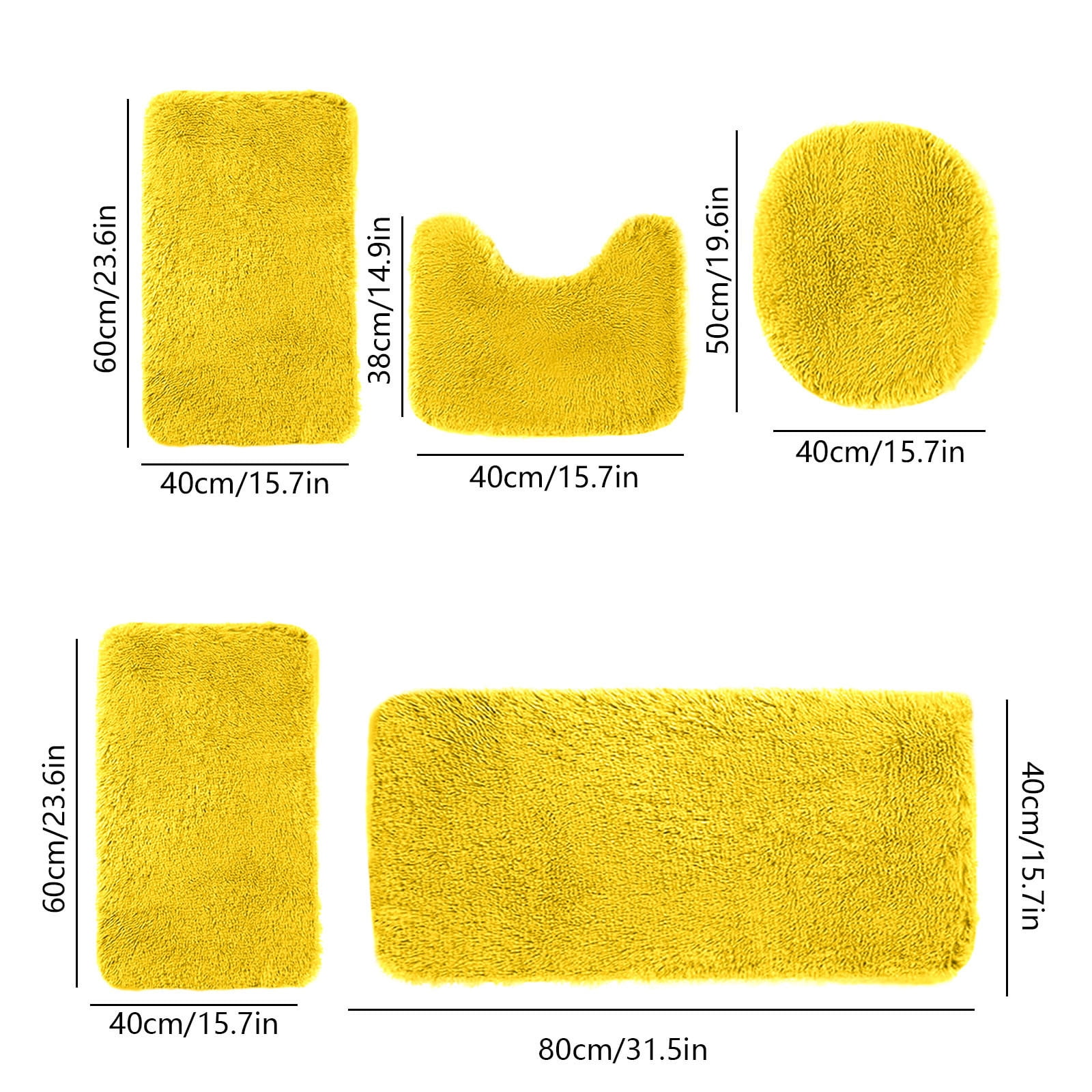 Solid Color Bath Mat 5-Piece Set, Non-Slip Water Absorbent Bathroom Rugs, Soft & Comfortable, Machine Washable for Home & Restroom Use