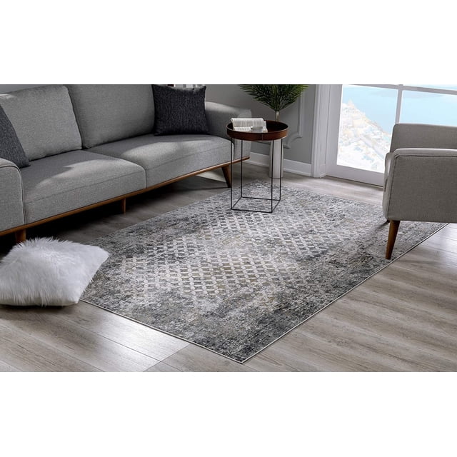 homeroots home decor 391777 8’ x 11’ Gray and Ivory Distressed Area Rug