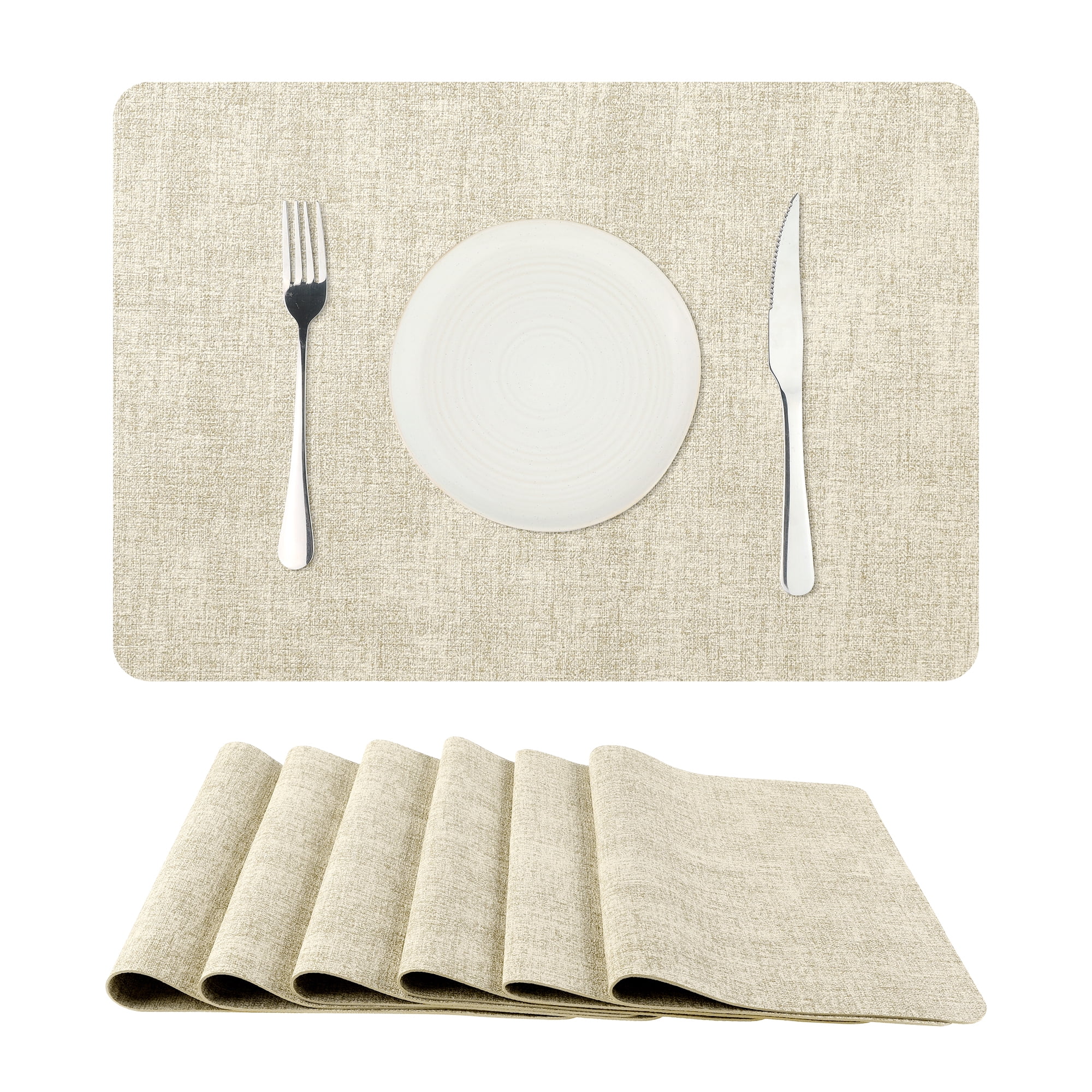 Unique Bargains Set of 6 Faux Leather Heat Resistant Waterproof Dining PU Place Mats Beige