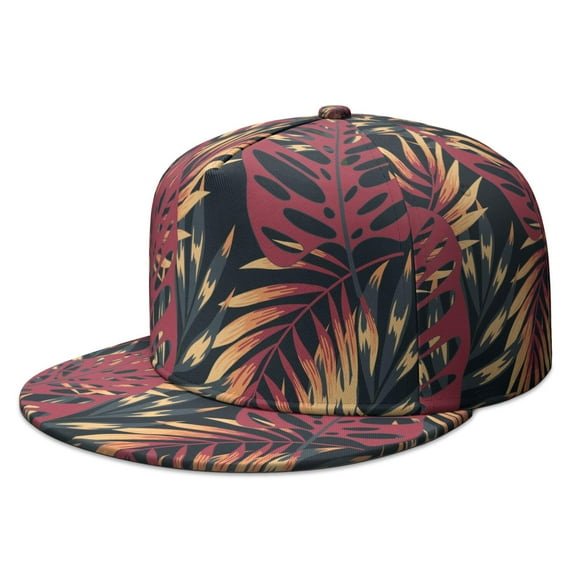 Jungle Leaves Tropical Flat Brim Panel Hat - High Top Baseball Cap for Hip Hop Events & Running