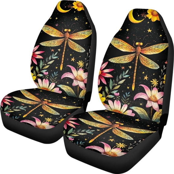 FOR U DESIGNS Dragonfly Flower Print Car Front Seat Cover Comfortable Car Seat Protector Wear-Resistan Auto Front Seats Only Interior Covers for Vehicle SUV Truck Sedan, Pack of 2