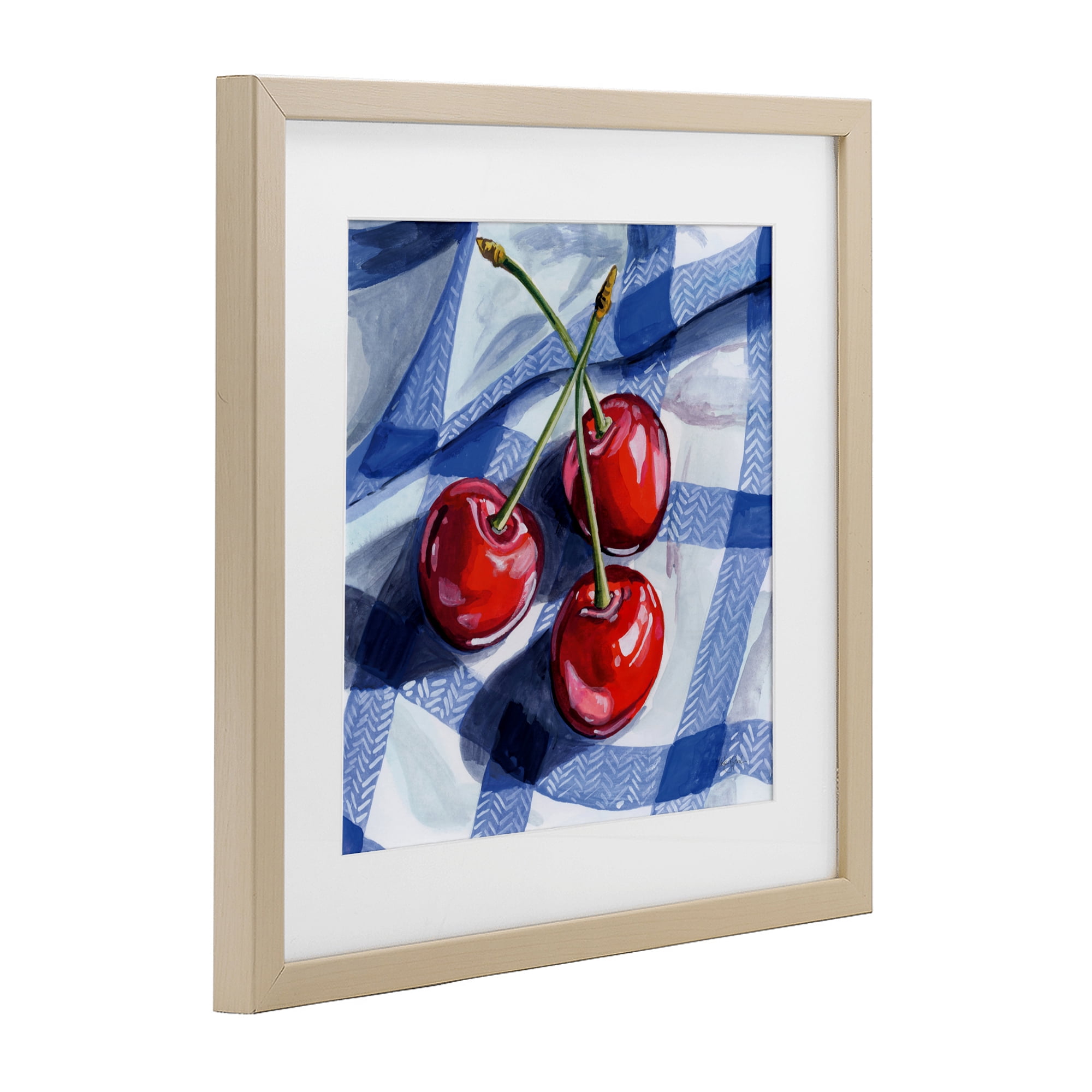 Stupell Industries Three Picnic Cherries on Gingham Birch Framed Print Under Glass, design by Kate Jarvik Birch