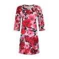 thumbnail image 4 of WTOBBY Women's Fashion Casual Retro Floral Print V-Neck Mid-Length Tunic Tops with Pockets, 3/4 Sleeve Blouses, Versatile and Stylish Shirt,Red M, 4 of 5