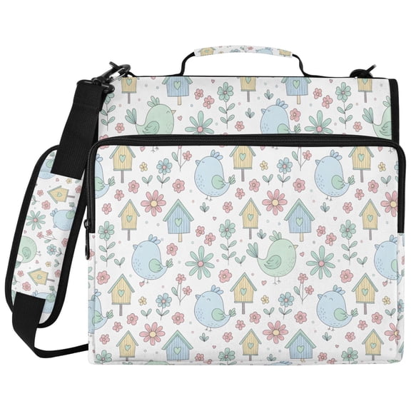 ALAZA Zipper Binder Cartoon Bird Floral Pattern 2 inch 3 Ring 500 Sheet Capacity Trapper Keeper File Folder Organizer Bag