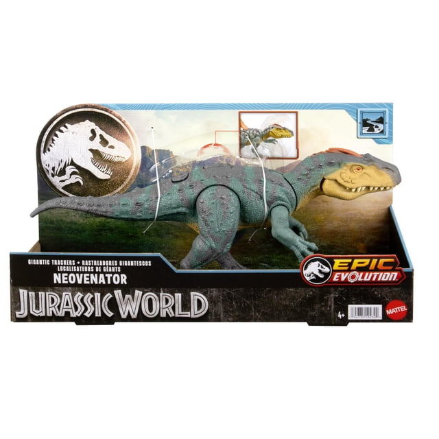 Figura de acción de dinosaurio Neovenator Mattel Jurassic World Gigantic Trackers juguete grande cabeza evolutiva con cresta y ataque Chomp