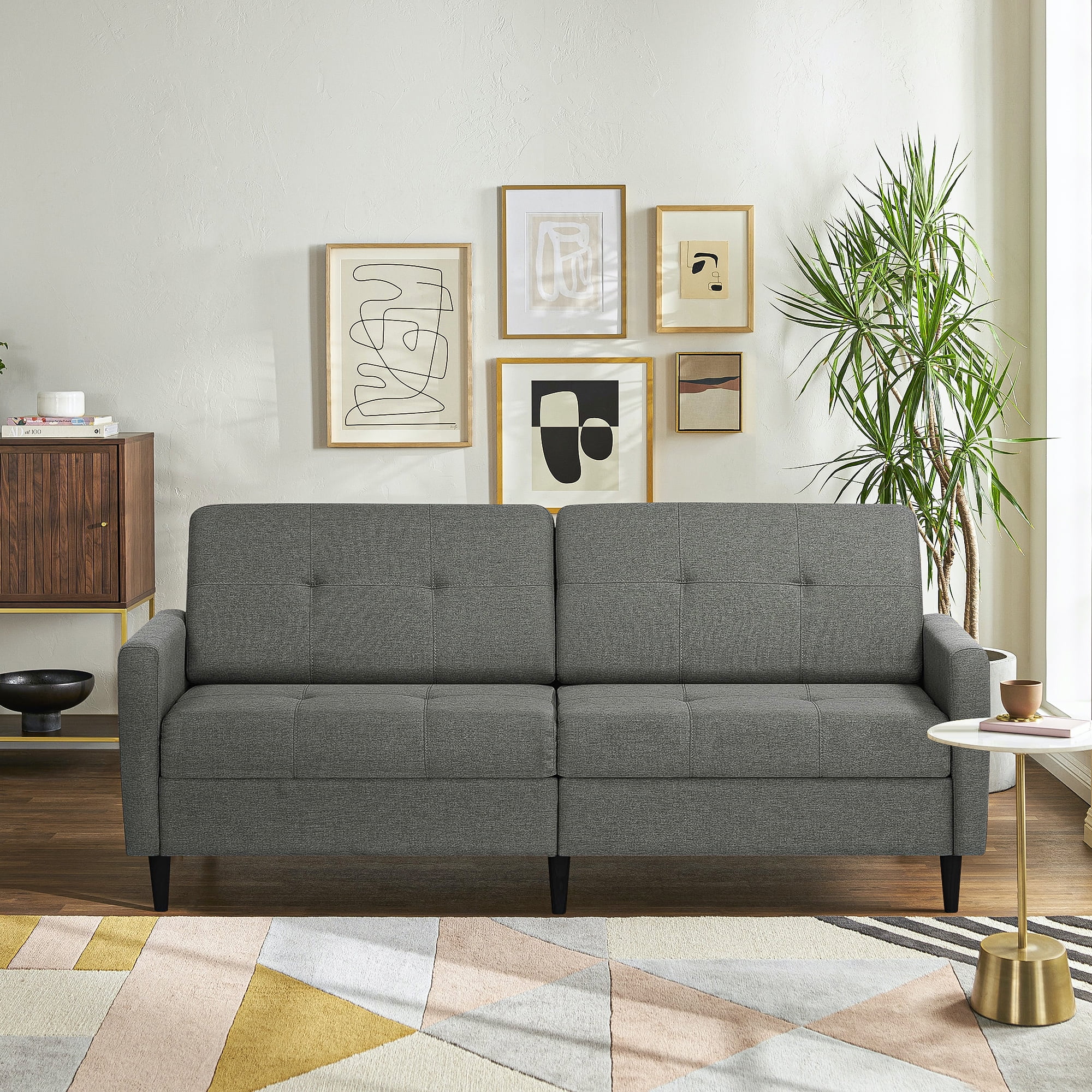 Spaco Linen Fabric Sofa Bed Mordern Convertible Loveseat Couch For Living Room, Grey Spaco Linen Fabric Sofa Bed Mordern Convertible Loveseat Couch For Living Room, Grey