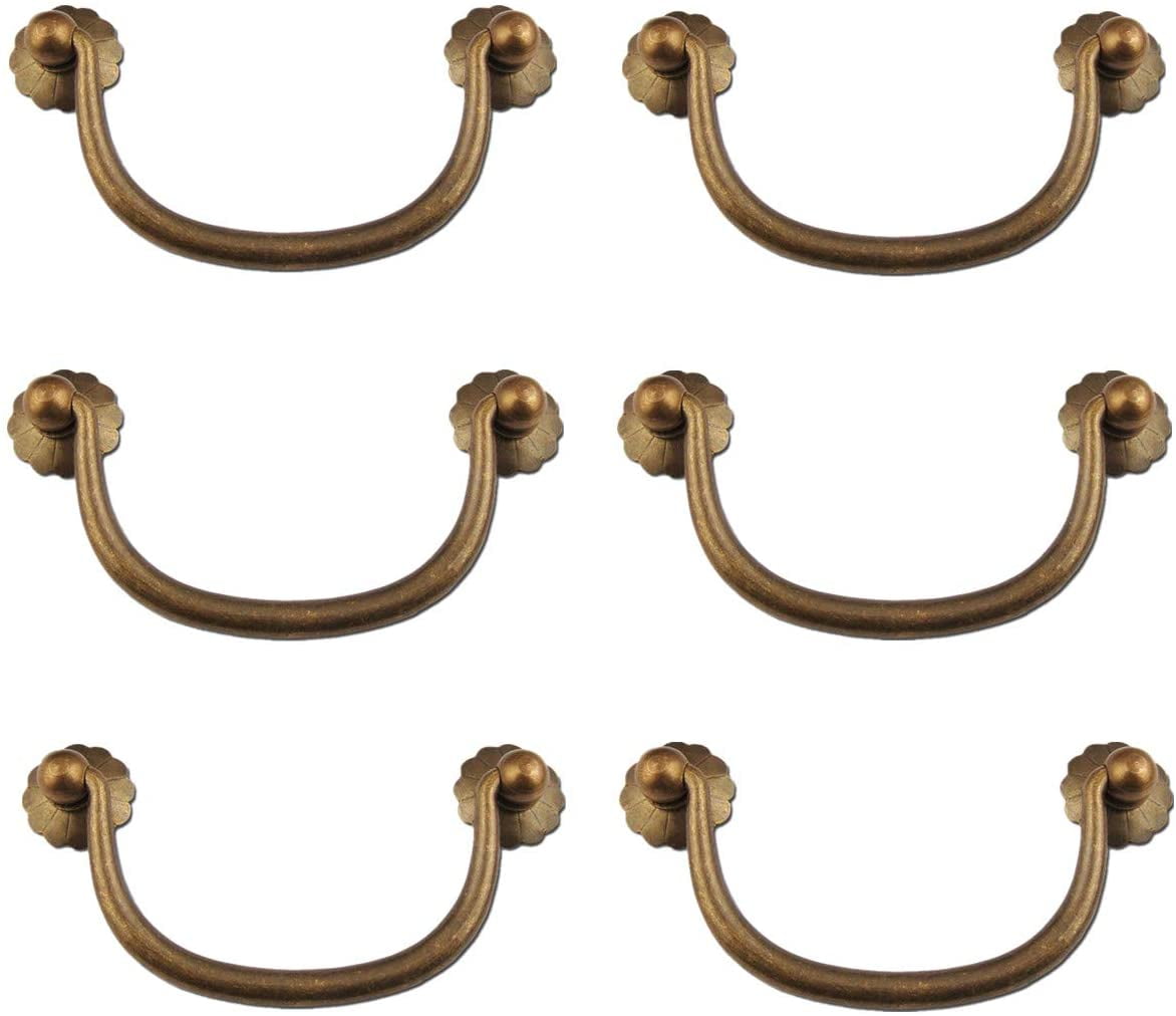 6 Pack Traditional Bail Hardware Handle Pull Antique Brass