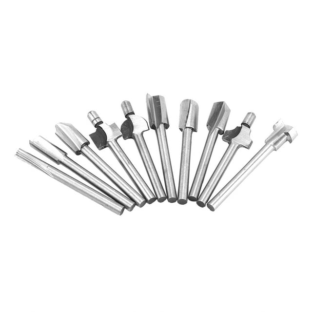 Jadeshay Router Bits 10pcs/Set 1/8in Shank High Speed Steel Milling Cutter Router Bits Woodworking Part Tool