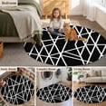 thumbnail image 5 of Black Geometric Round Area Rug 5Ft Washable Circle Rugs for Living Room Bedroom, Abstract Stripes Modern Simple Non-Slip Carpet Floor Mats Indoor Outdoor Carpet Runner Aesthetic Home Decor, 5 of 8