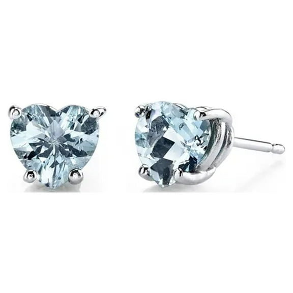14k White Gold Heart Aquamarine Stud Earrings 4MM Jewelry Gift for Women Plated by Paris Jewelry