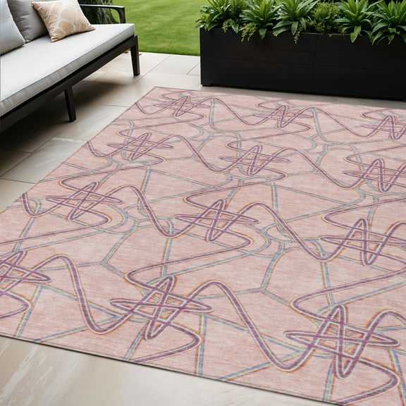 HomeRoots 612816 5 x 8 ft. Pink, Purple & Sky Blue Geometric Washable Indoor & Outdoor Rectangle Area Rug