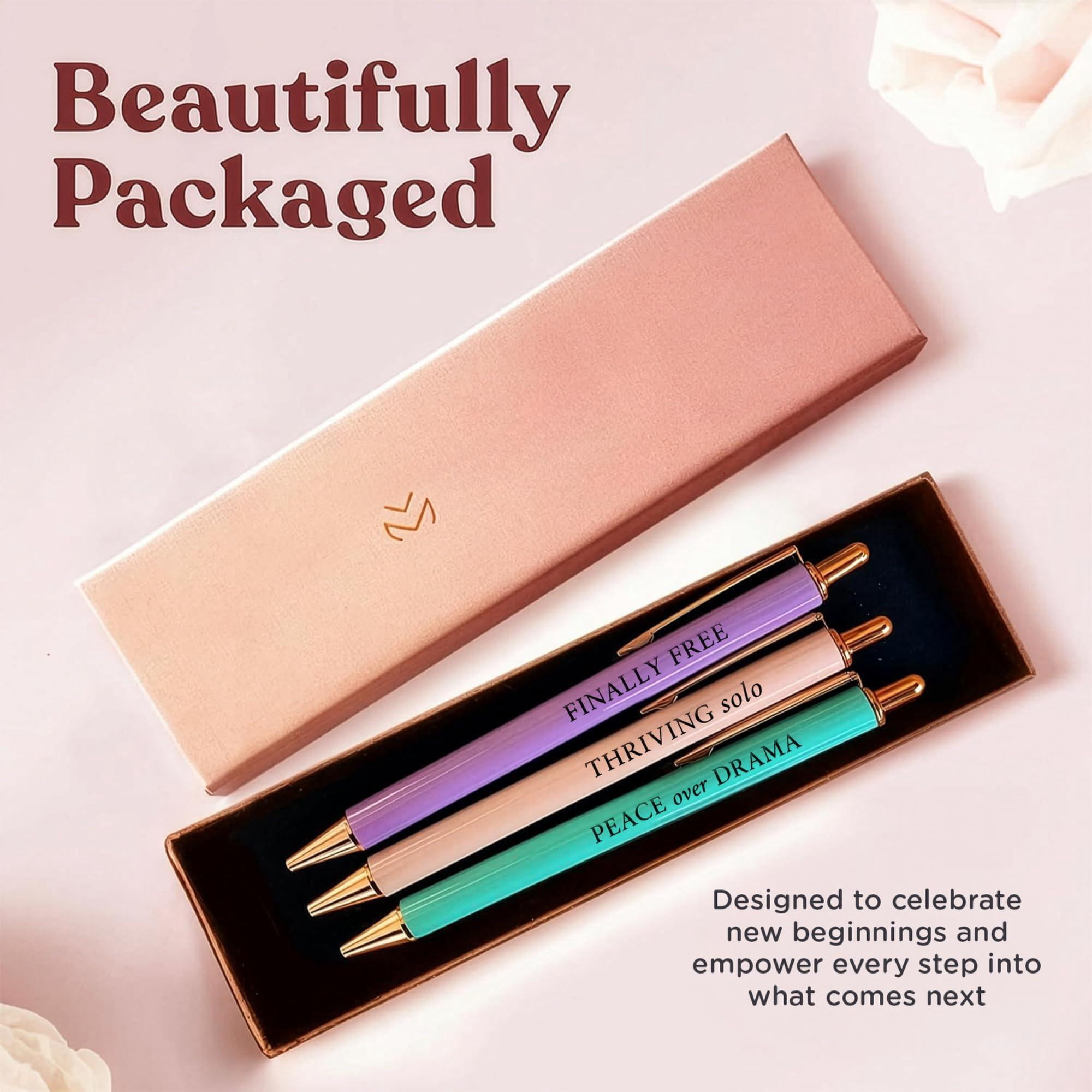 3pcs High End Luxury Happy Divorce Gifts For Women  Strong Woman Gift To Cheer Someone Up Break Boss & Friends. German-ink 1mm Swiss-tip Motivational Pens