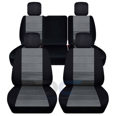 Designcovers Compatible with 2008-2010 Jeep Wrangler JK 4-Door Seat Covers: Black and Charcoal - Full Set: Front & Rear Split Bench