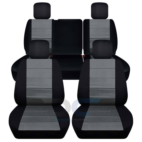 Designcovers Compatible with 2008-2010 Jeep Wrangler JK 4-Door Seat Covers: Black and Charcoal - Full Set: Front & Rear Split Bench