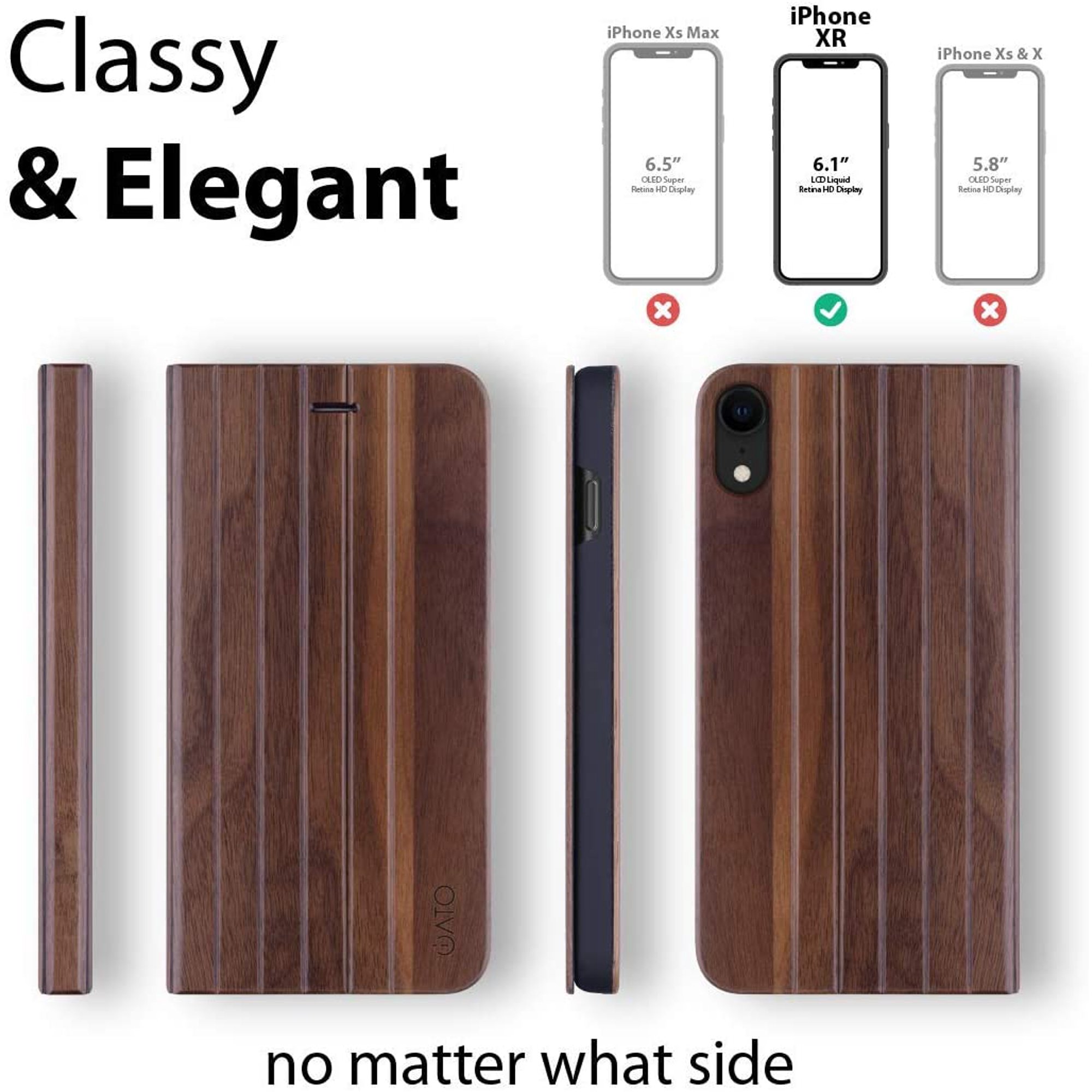 Iato Iphone Xr Book Type Case Real Walnut Wood Grain Premium Protective Front Back Cover Unique Folio Flip Bumper Walmart Canada