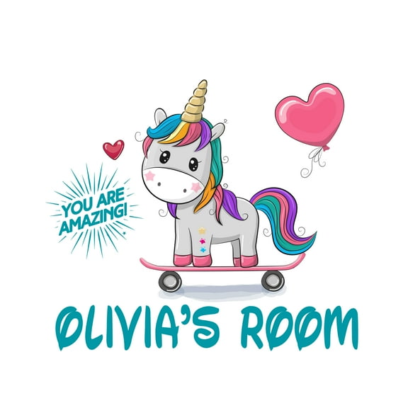 Personalized Name Unicorn Cartoon Wall Stickers - Kids Room Bedroom Vinyl Wall Decor Nursery Bedroom and Living room, Wall Mural Size : 10" x 9".