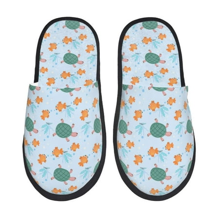 

Fuzoiu Turtles And Goldfish Print Unisex Furry Slippers Plush Indoor Shoes Trendy House Slippers Anti-Skid EVA Sole House Shoes for Home Office and Travel -Medium