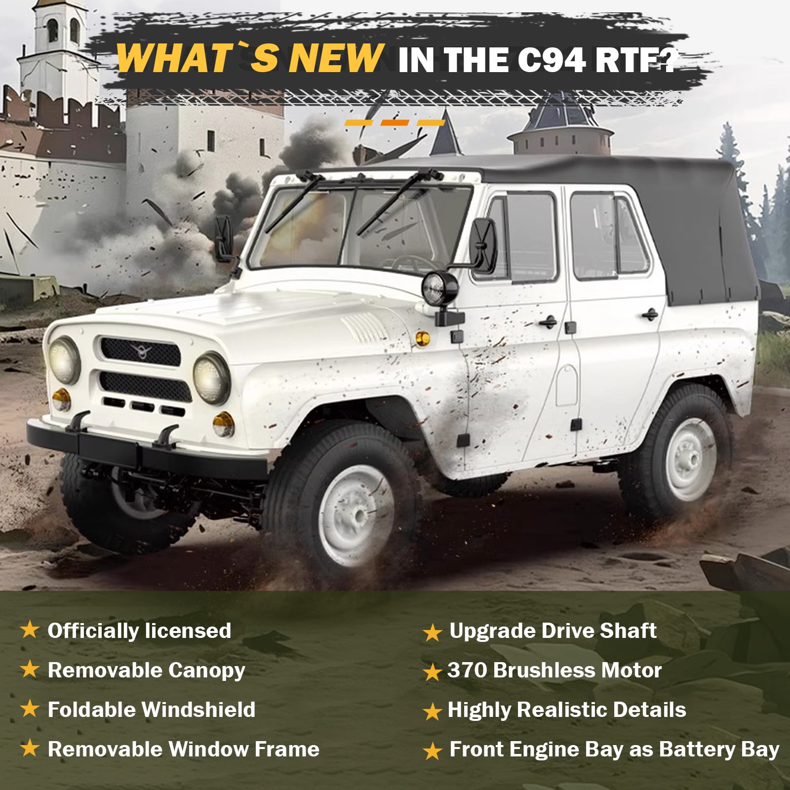 ARRIS WPL C94 UAZ-469 1/12 RC Crawler, 4WD RC Rock Crawler Truck RTF, Off-Road Military RC Car, Hobby-Grade Trail Truck for Adults