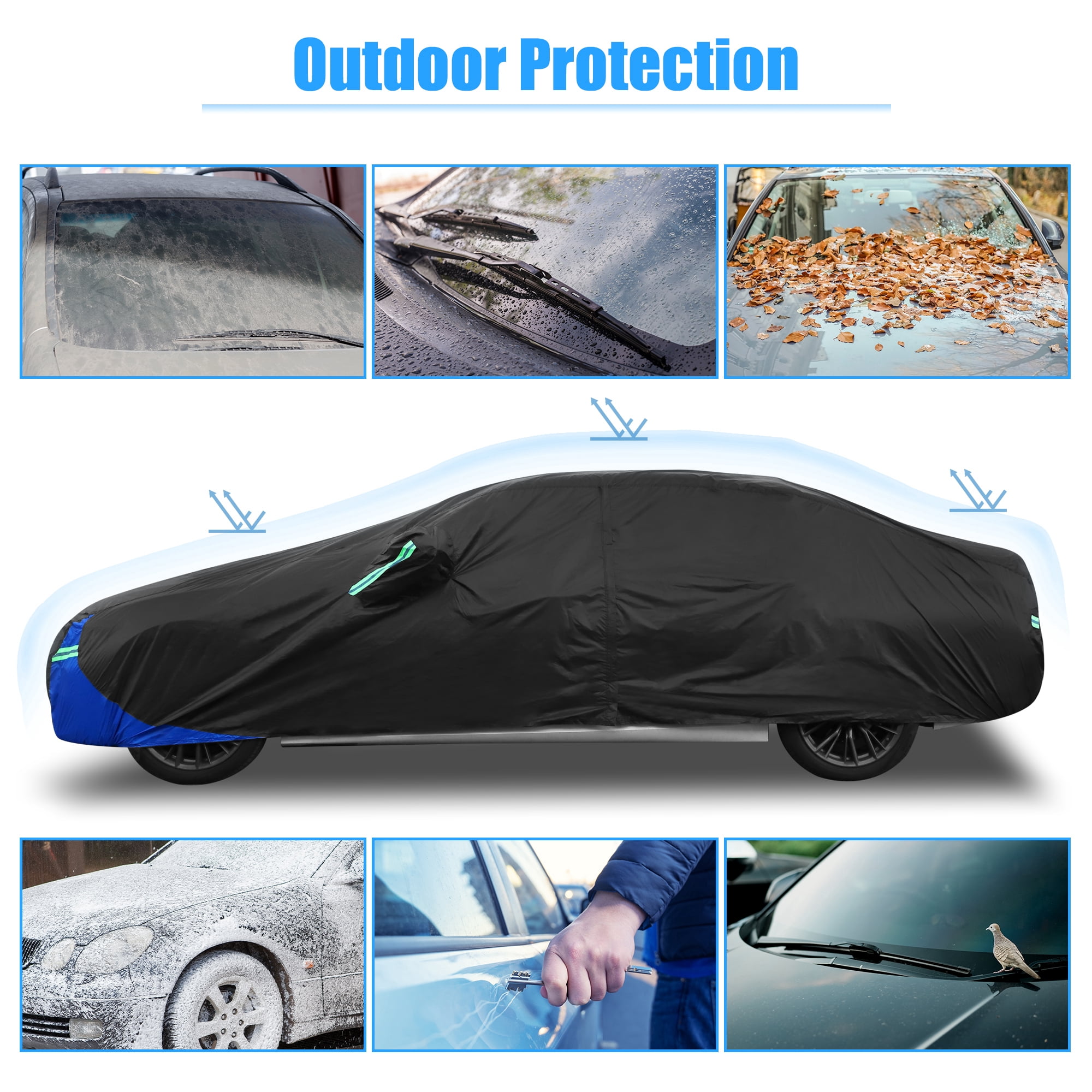 Unique Bargains 3L Car Cover for Outdoor Rain Sun Protection Universal for Sedan 178"-185"