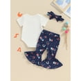 thumbnail image 4 of Hirigin 4th Of July Outfit Baby Girl Romper Flare Pants Set Infant Bodysuit Bell Bottoms Headband 3 6 9 12 18 Months Summer Clothes, 4 of 8