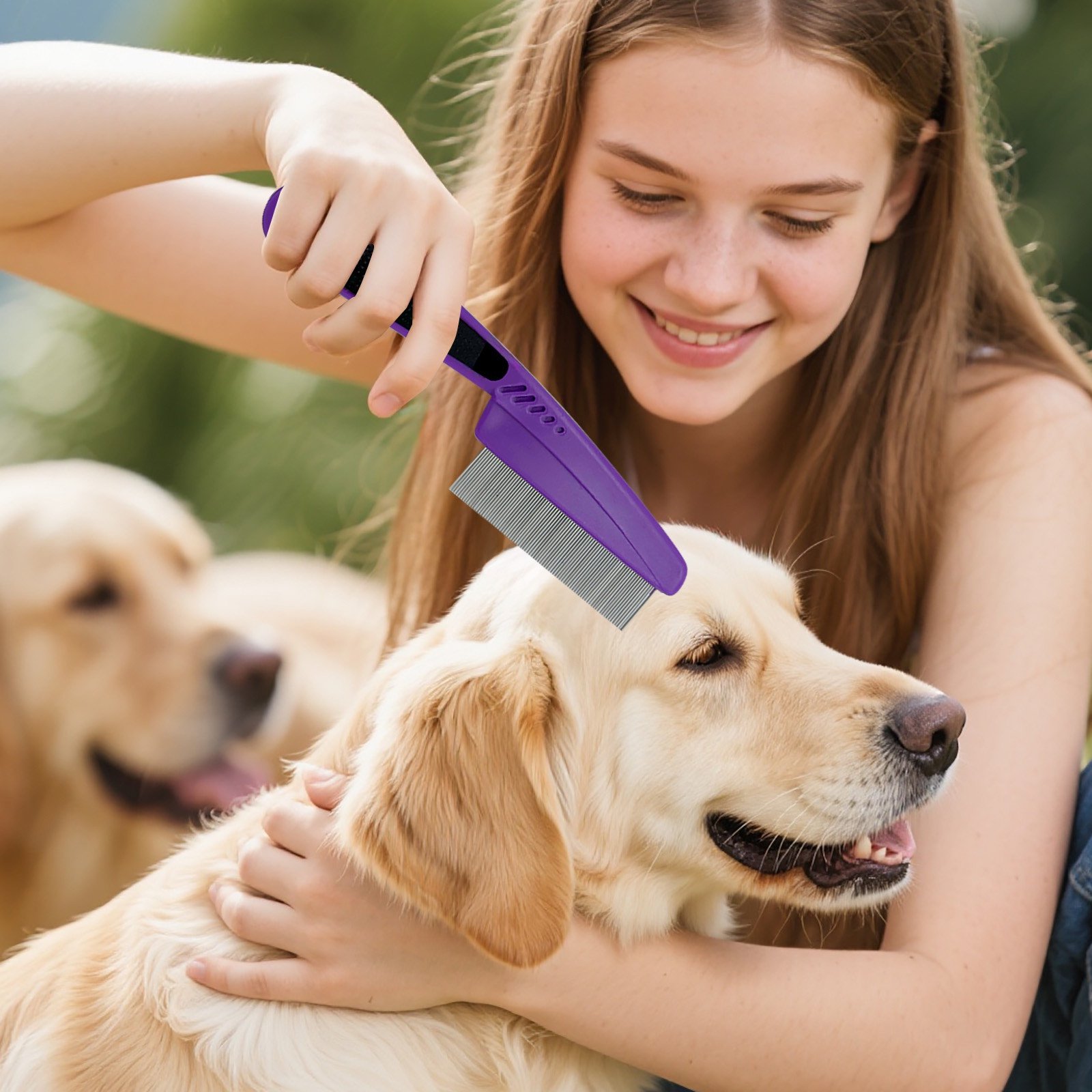 Flea Comb For Dogs Cats And Small Lice Removal Tool With Fine Stainless Steel Teeth Gentle Grooming For All Coat Types, 18 cm, Purple