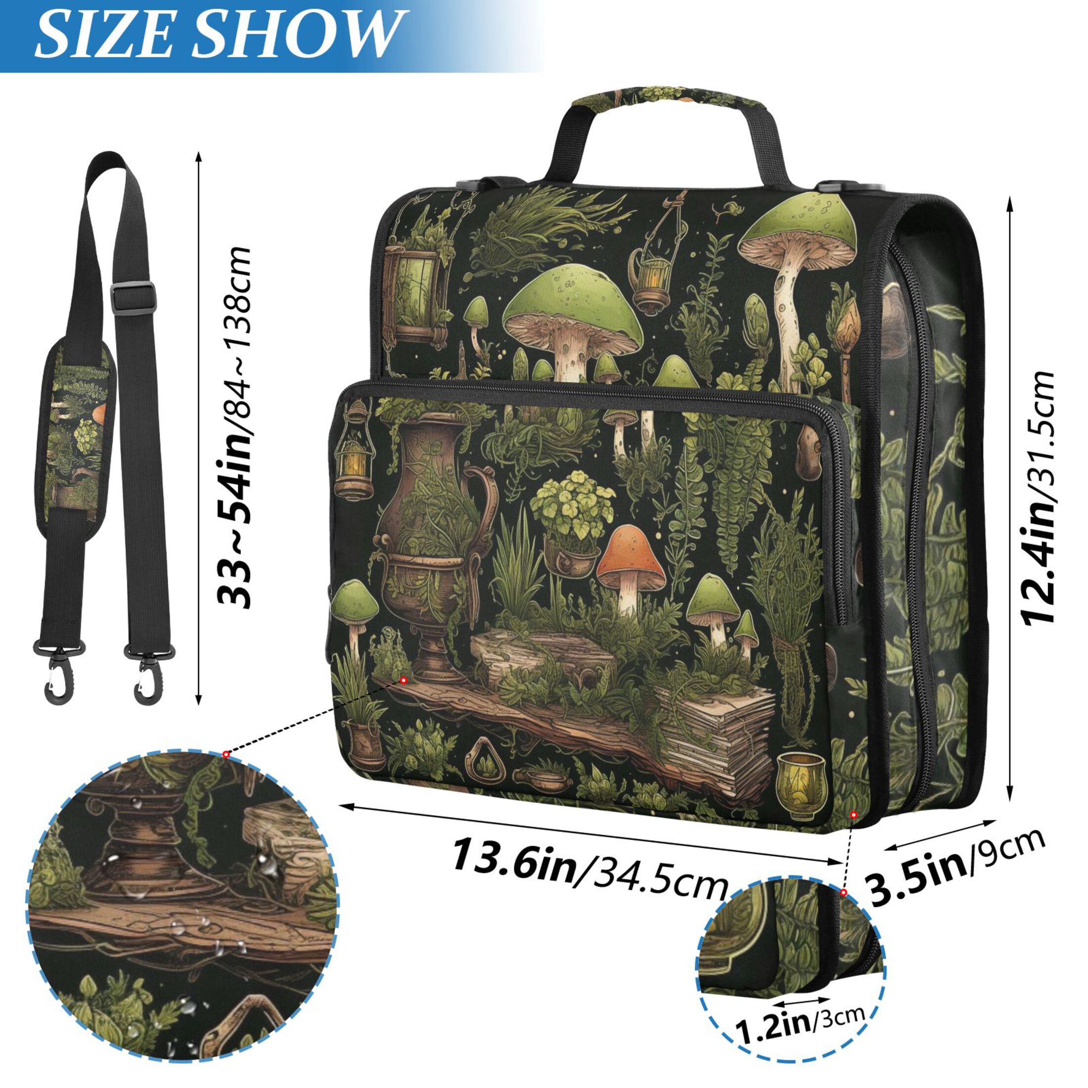 ALAZA Zipper Binder Bag Mushrooms Green 3 Ring File Folder Binder Organizer Bag
