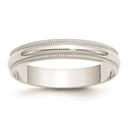 - 10k White Gold 4mm Lightweight Milgrain Half Round Wedding Band Ring Size 12