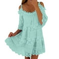 thumbnail image 4 of Vestido largo de encaje con hombros descubiertos para mujer: falda escalonada, mangas con volantes, elegante para bodas y fiestas, 4 of 8