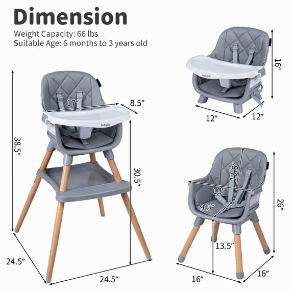 Infans 9-in-1 Convertible High Chair w/Harness & Waterproof Cushion for Babies Toddlers