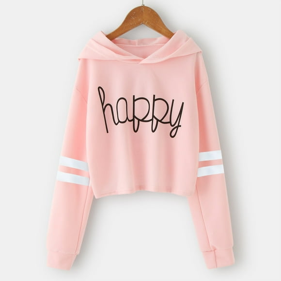 Girls Kids Casual Loose Full Sleeves Hoodies Sweatshirts Hooded Short Pullover Letter Print Striped Teen Crop Tops Girls Tops Sweater with Speakers Let's Ride Hoodie Oversized Hoodie Blanket for Kids