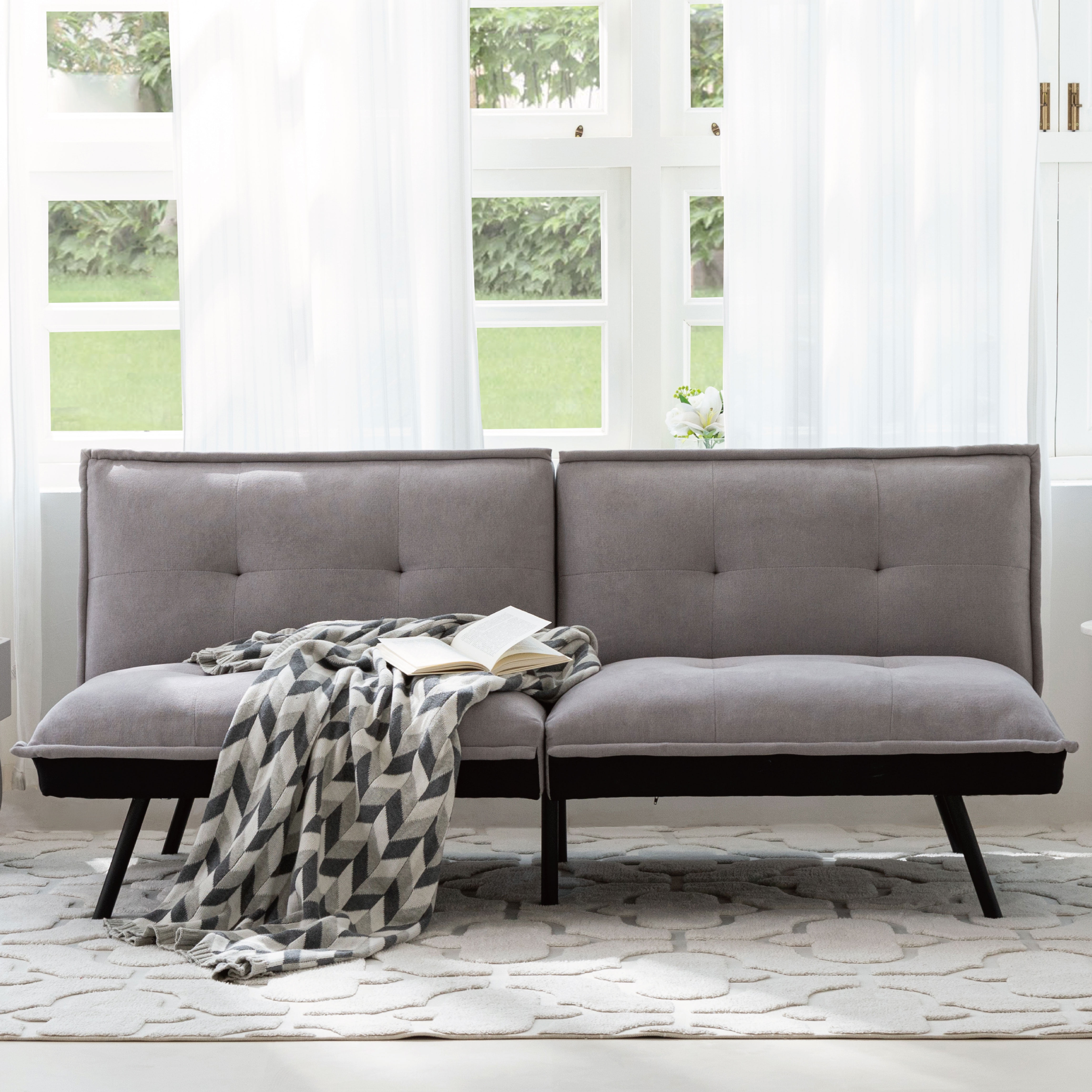 Convertible Memory Foam Futon Sofa Bed Couch, Gray