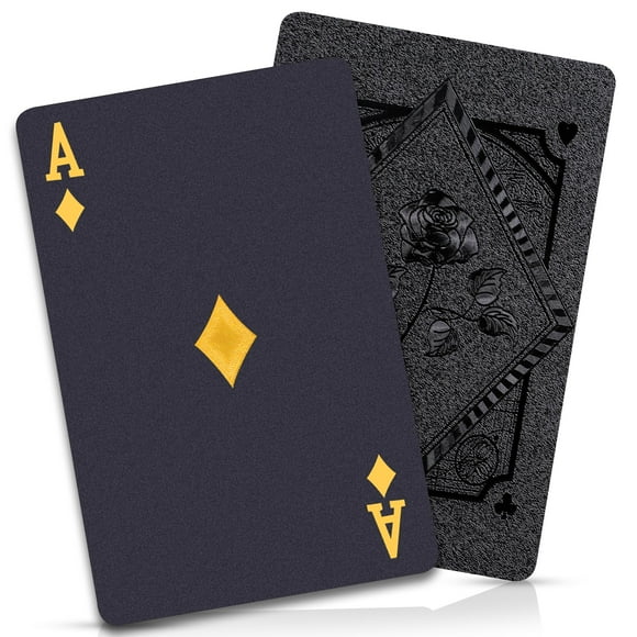 Juego de cartas Etyishe, póker negro de plástico impermeable (paquete de 4)