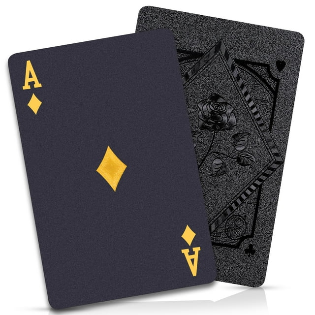 Juego de cartas Etyishe, póker negro de plástico impermeable (paquete de 4)