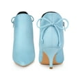 thumbnail image 4 of BLISSFUL STEP Pointed Toe Bow Cutout Kitten Heel Ankle Booties for Women Sky Blue 6, 4 of 4
