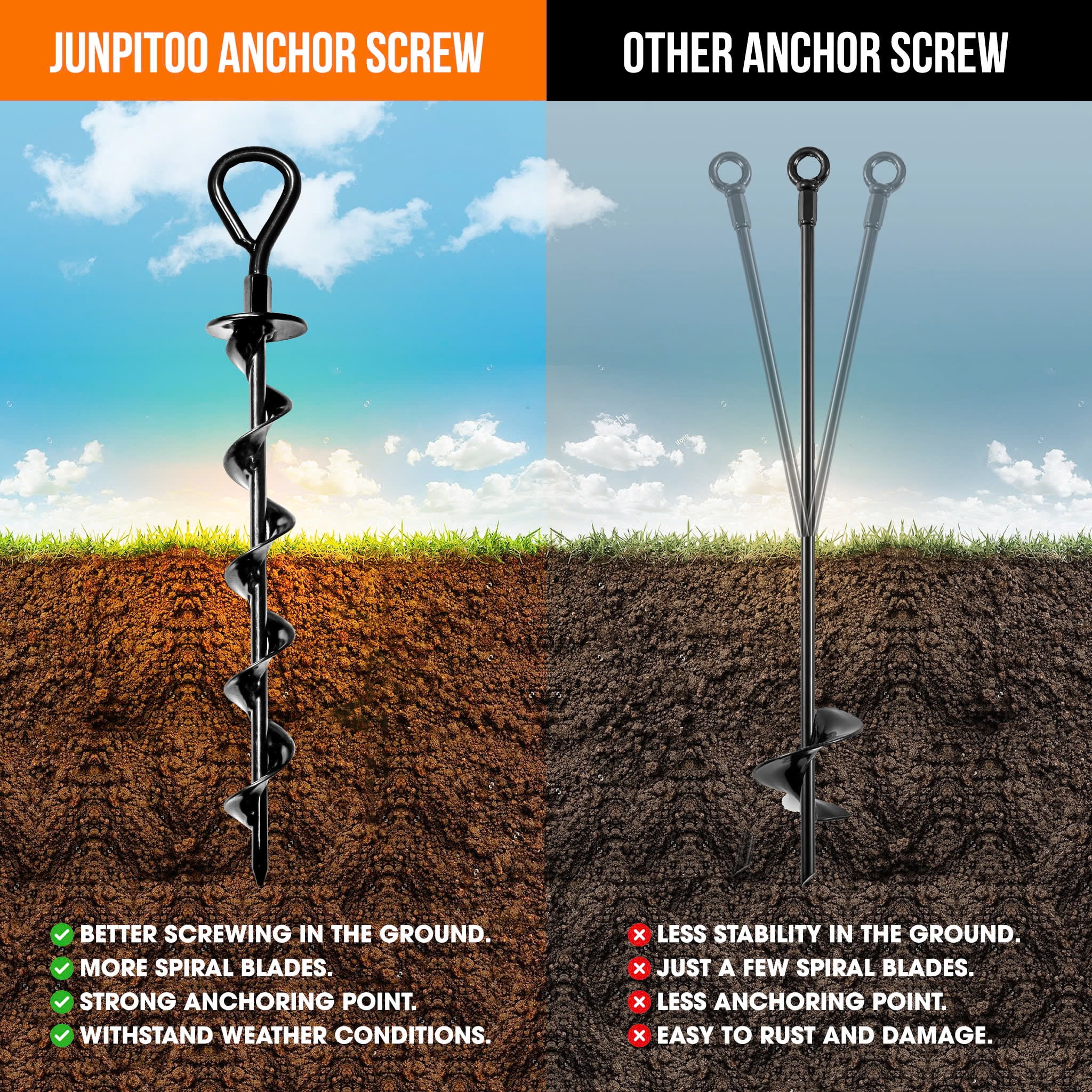 Ground Anchor Screw Set (4 Pack) - Heavy Duty Steel Anchors for Securing Tents, Canopies, Sheds, Trampolines & Fencing - Rust Resistant, Easy Installation, Spiral Design for Maximum Stability