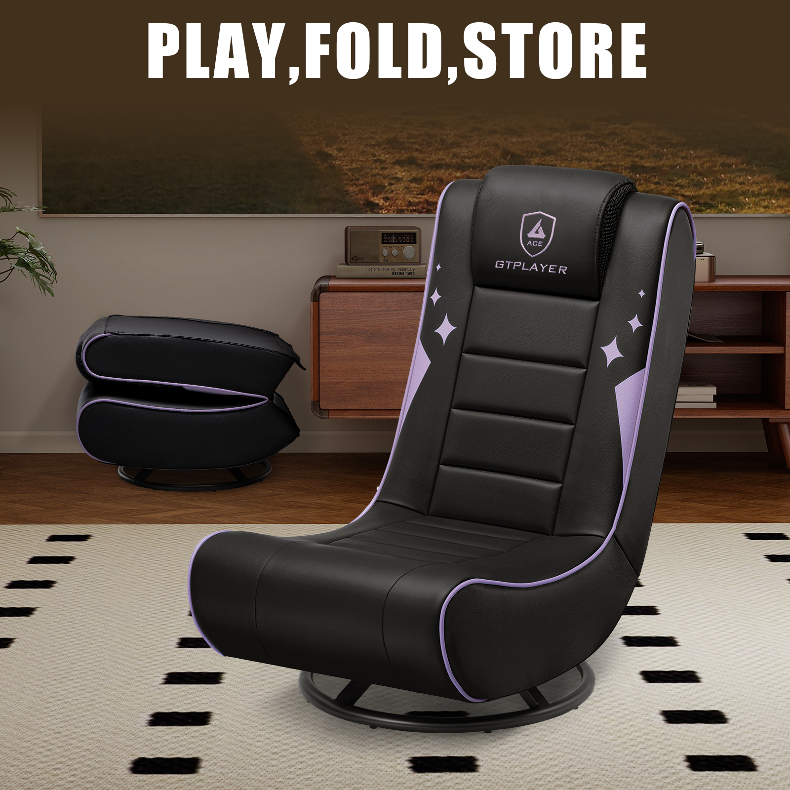 GTPLAYER Swivel Floor Gaming Chairs with Foldable Backrest for Teens,, Purple