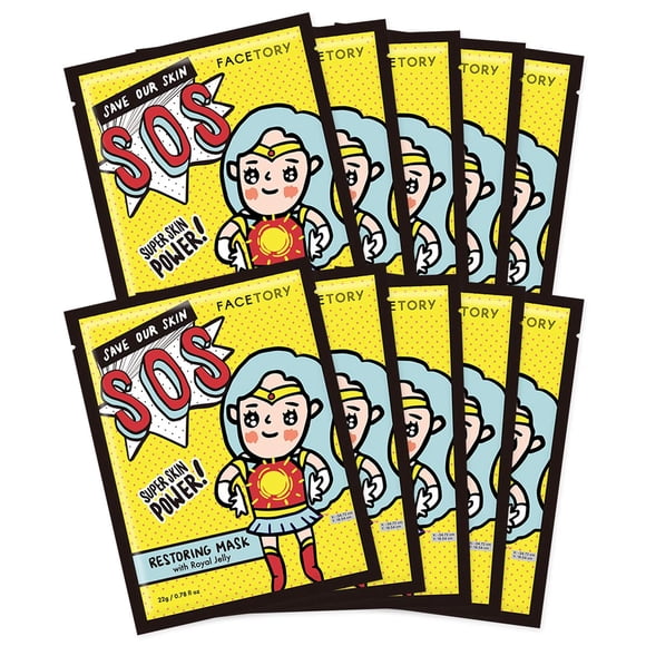 Mascarilla en sábana FACETORY SOS SAVE OUR SKIN RESTORING, paquete de 10